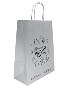 BOLSA DE PAPEL ASA RETORCIDA 18x24+8 PERSONALIZADA BLANCO (CAJA 400 UDS.)