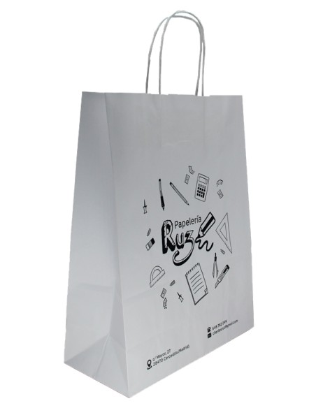 BOLSA DE PAPEL ASA RETORCIDA 18x24+8 PERSONALIZADA BLANCO (CAJA 400 UDS.)