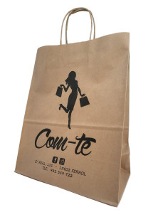 BOLSA DE PAPEL ASA RETORCIDA 18x24+8 PERSONALIZADA KRAFT RECICLADO (400 UDS.)