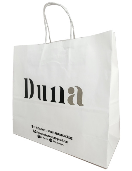 BOLSA DE PAPEL ASA RETORCIDA 23x21+8 PERSONALIZADA BLANCO (CAJA 250 UDS.) BOLSA DE PAPEL ASA RETORCIDA 23x21+8 PERSONALIZADA BLANCO (CAJA 250 UDS.)