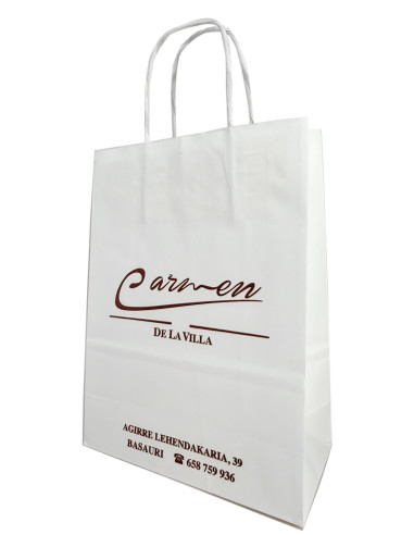 BOLSA DE PAPEL ASA RETORCIDA 18x24+8 PERSONALIZADA BLANCO (CAJA 400 UDS.)