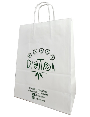 BOLSA DE PAPEL ASA RETORCIDA 18x24+8 PERSONALIZADA BLANCO (CAJA 400 UDS.)
