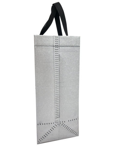 BOLSA TEJIDO NO TEJIDO TERMOSELLADA GLITTER PLATA 30X25+10 (CAJA 250 UDS.)