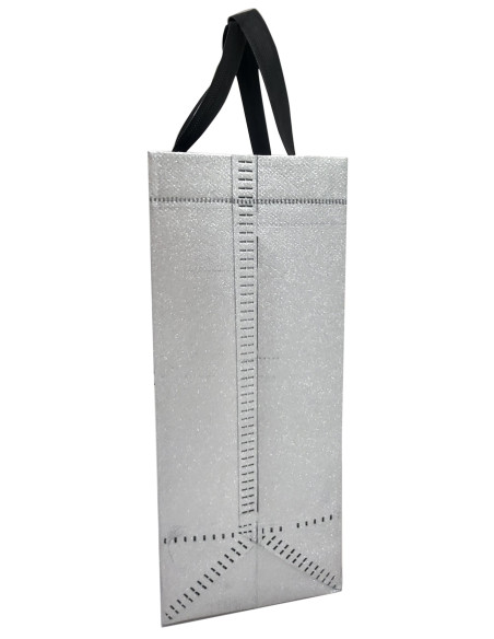 BOLSA TEJIDO NO TEJIDO TERMOSELLADA GLITTER PLATA 30X25+10 (CAJA 250 UDS.)