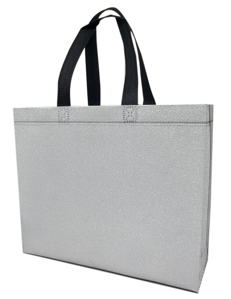 BOLSA TEJIDO NO TEJIDO TERMOSELLADA GLITTER PLATA 30X25+10 (CAJA 250 UDS.)