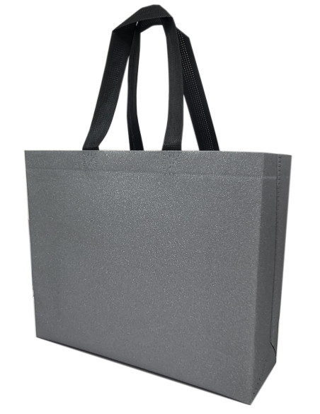BOLSA TEJIDO NO TEJIDO TERMOSELLADA GLITTER GRIS 40x34+14 (CAJA 250 UDS.)