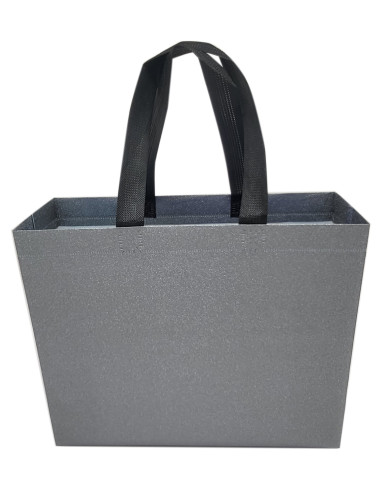 BOLSA TEJIDO NO TEJIDO TERMOSELLADA GLITTER GRIS 40x34+14 (CAJA 250 UDS.)