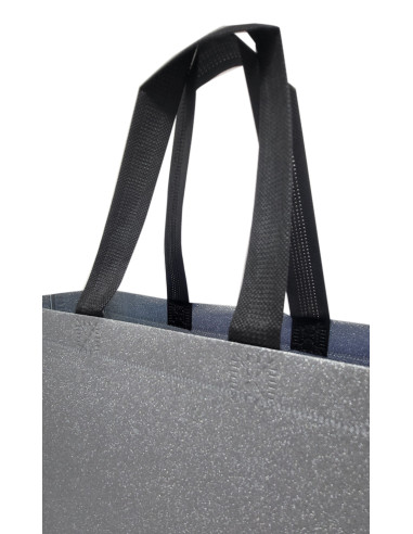 BOLSA TEJIDO NO TEJIDO TERMOSELLADA GLITTER GRIS 40x34+14 (CAJA 250 UDS.)