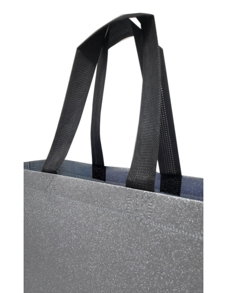 BOLSA TEJIDO NO TEJIDO TERMOSELLADA GLITTER GRIS 40x34+14 (CAJA 250 UDS.)