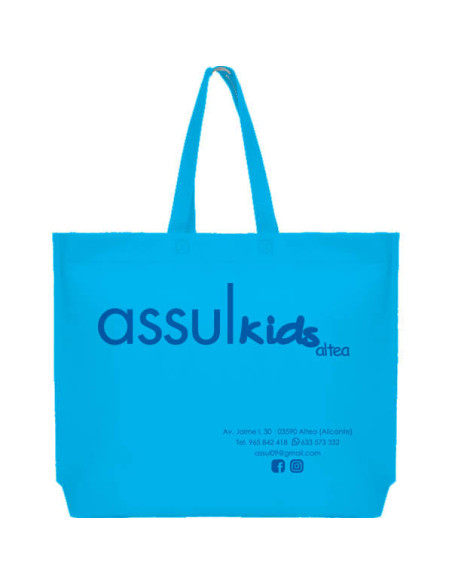 BOLSA TERMOSELLADA MAR FUELLE BASE PERSONALIZADA 40X35+10 CELESTE (CAJA 250 UDS.)