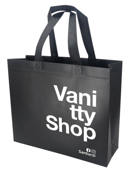 BOLSA TERMOSELLADA CON FUELLE LAMINADA PERSONALIZADA 30x25+10 NEGRO (CAJA 250 UDS.)