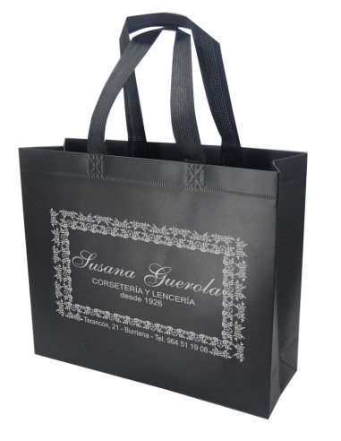 BOLSA TERMOSELLADA CON FUELLE LAMINADA PERSONALIZADA 40X34+14 NEGRO (CAJA 250 UDS.)