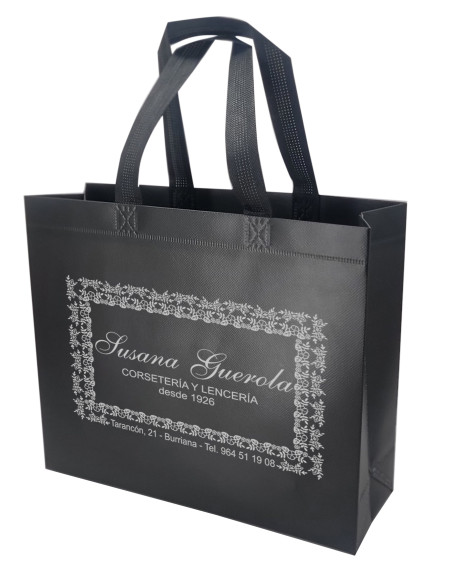 BOLSA TERMOSELLADA CON FUELLE LAMINADA PERSONALIZADA 40X34+14 NEGRO (CAJA 250 UDS.)