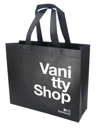 BOLSA TERMOSELLADA CON FUELLE LAMINADA PERSONALIZADA 40X34+14 NEGRO (CAJA 250 UDS.)