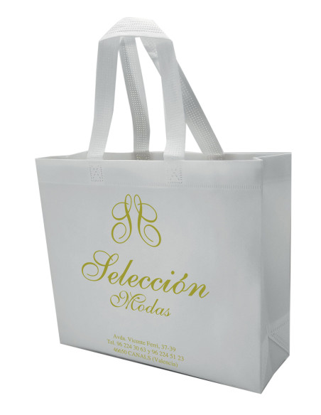 BOLSA TERMOSELLADA CON FUELLE SIN LAMINAR PERSONALIZADA 40X34+14 BLANCO (CAJA 250 UDS.)