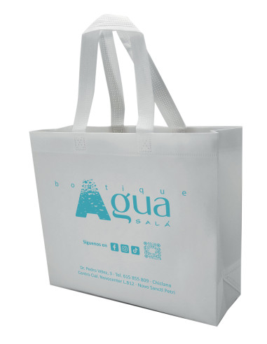BOLSA TERMOSELLADA CON FUELLE SIN LAMINAR PERSONALIZADA 40X34+14 BLANCO (CAJA 250 UDS.)